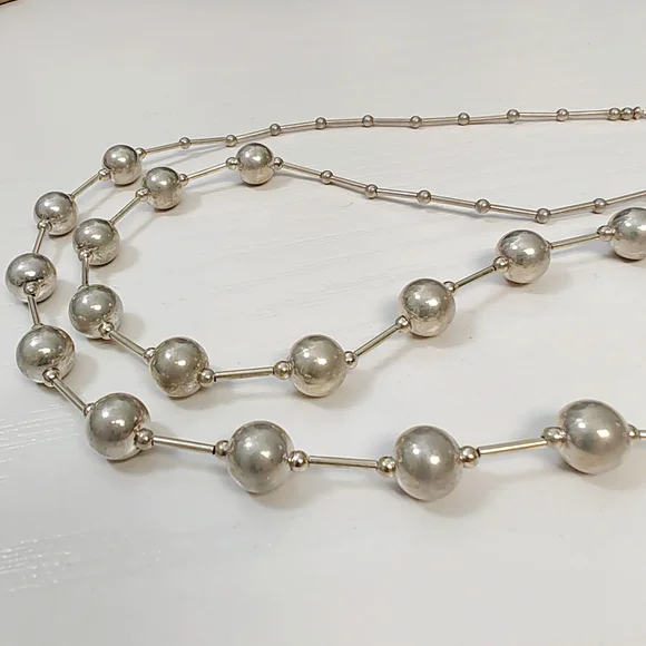 Vintage Southwestern Sterling Silver Long Strand Pearl Seed Liquid Bead Necklace - Picture 7 of 13